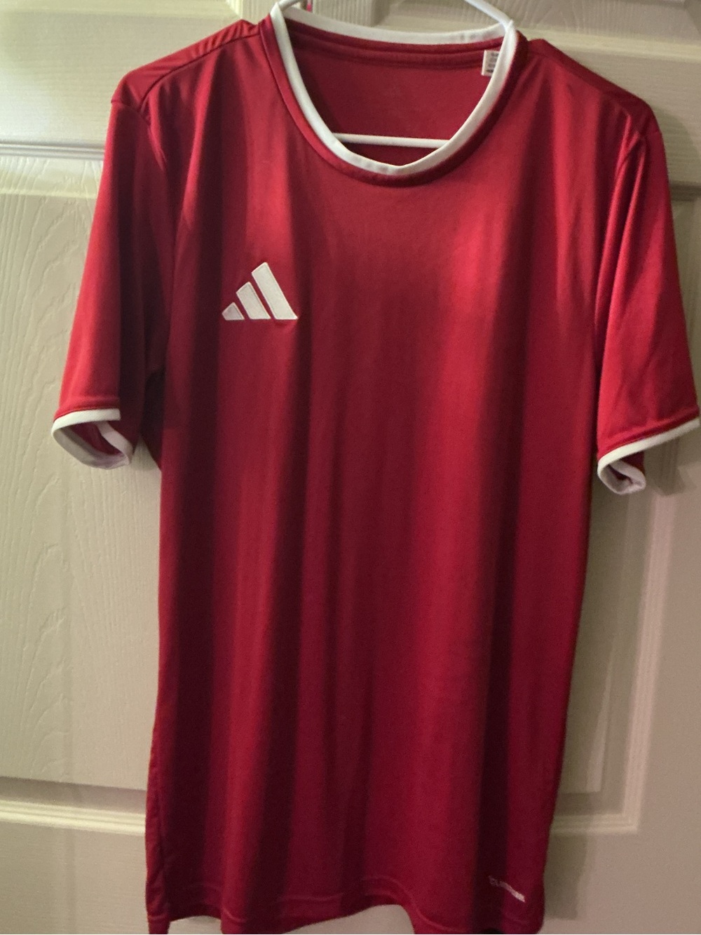 adidas Red Short Sleeve Crew Neck Performance Tee with White Trim